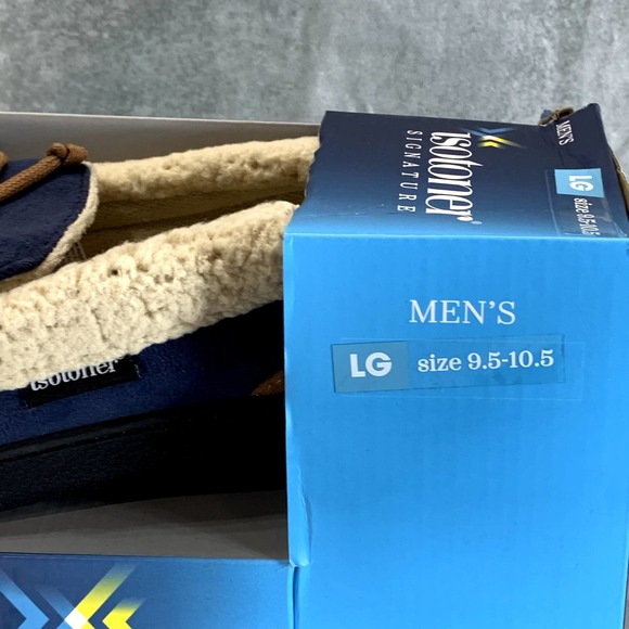 Isotoner Signature Men's Navy/Blue Microsuede Memory Foam Moccasin Slippers SZ L - Picture 16 of 16